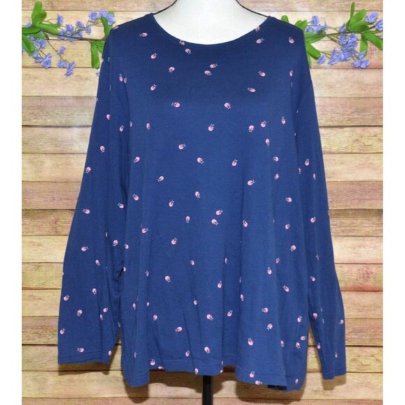 Croft & Barrow Women's Blue Plus Size 2X Ladybugs Knit Top Long Sleeves Cotton - Picture 1 of 7